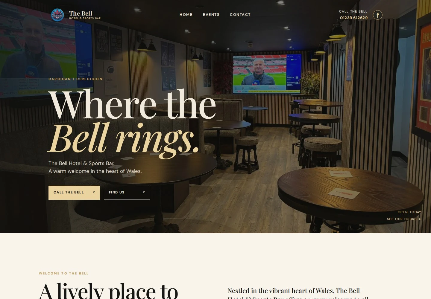 Genuine Bell Hotel beta website with large typography and venue photography