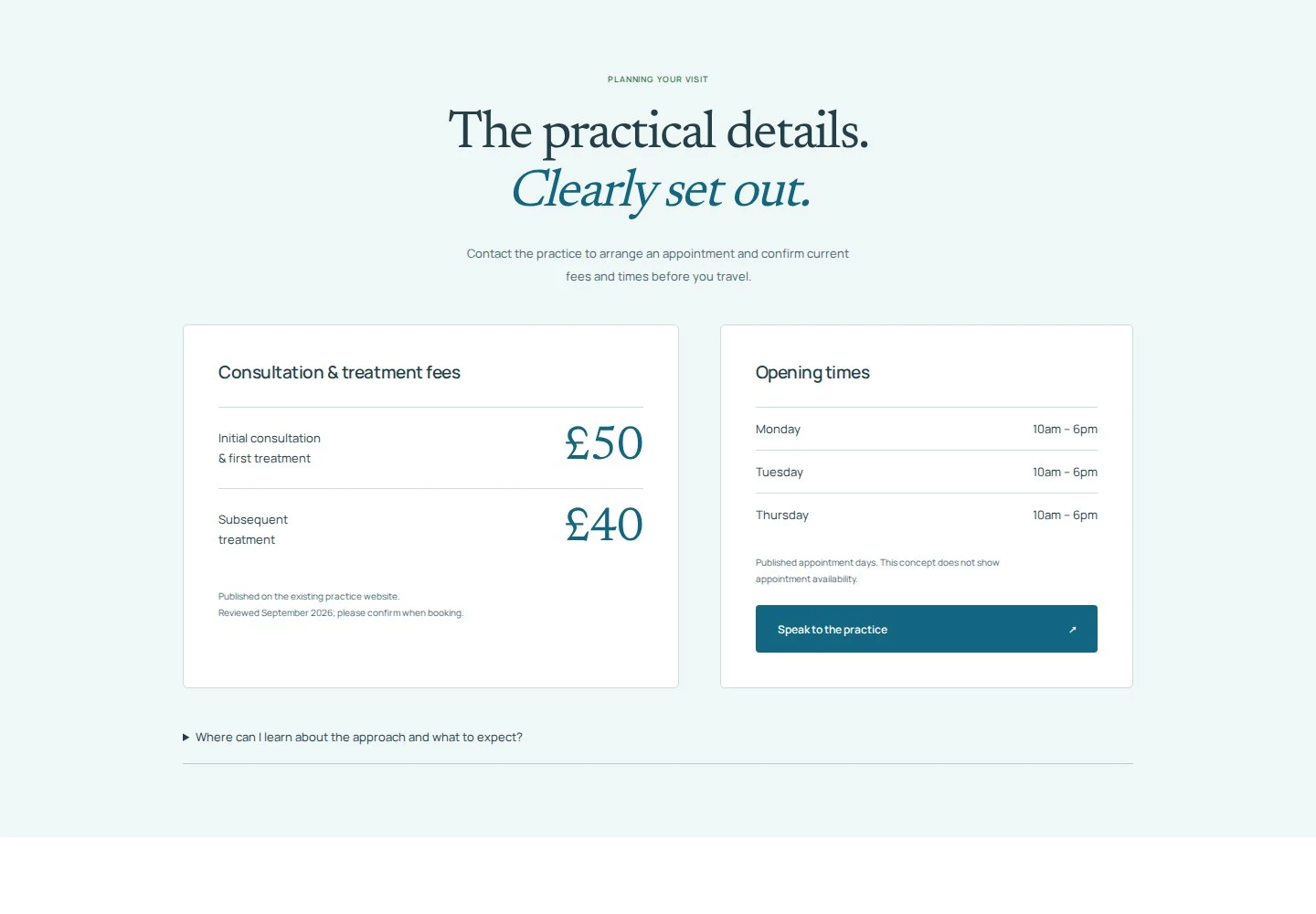 Further content and customer journey in the Quiet Coast cardigan chiropractic concept